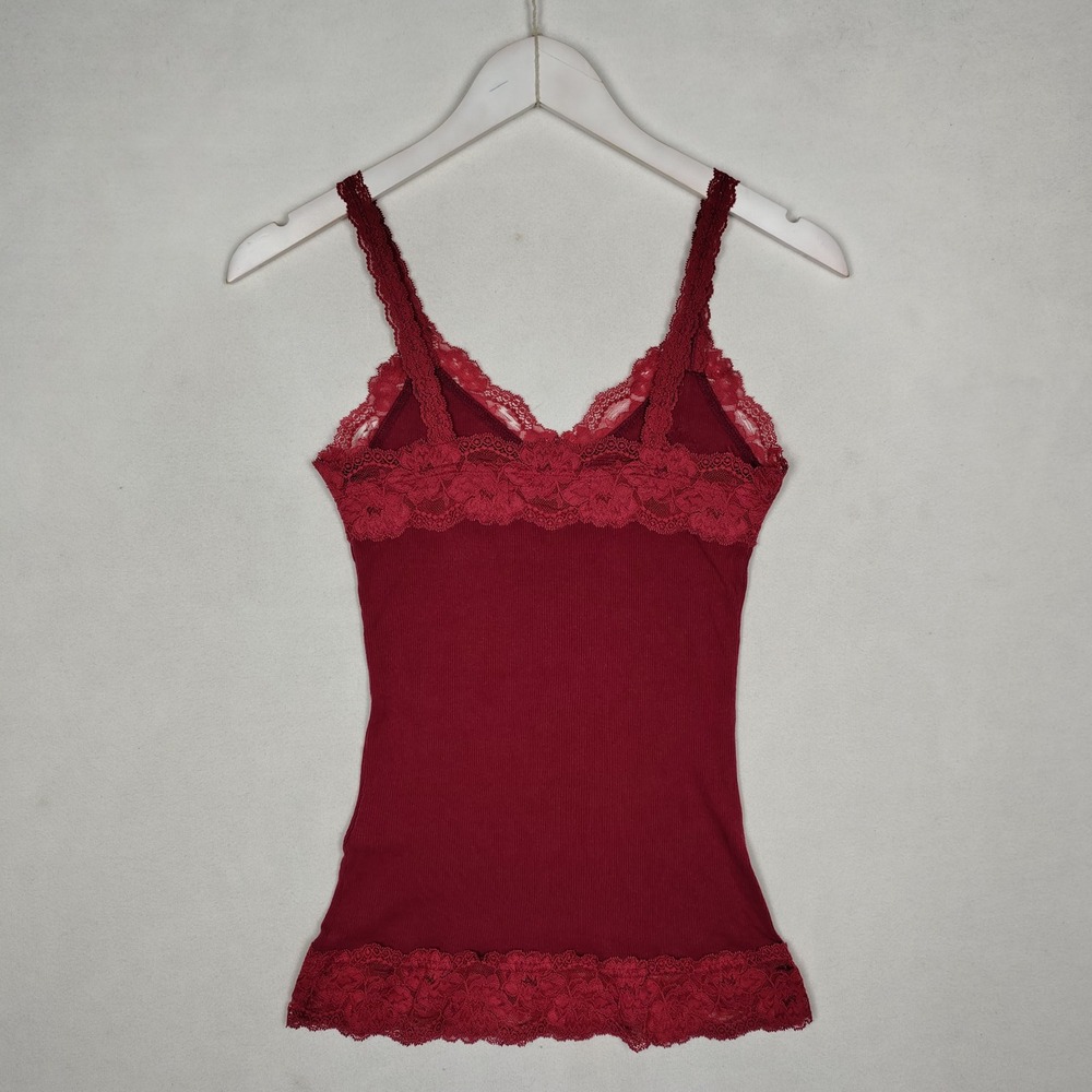 Abercrombie & Fitch Burgundy Ribbed Lace Trim Cami Top Red Small
